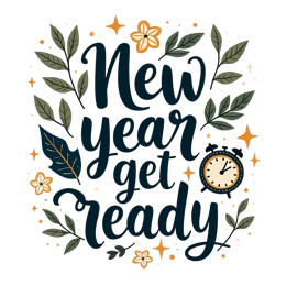 new year get ready SVG PNG design with bold lettering, floral elements