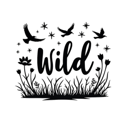 wildflowers birds SVG PNG design with bold lettering, black and white floral elements