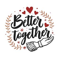 hand typography redhearts floral SVG PNG design with hand-drawn style, black and red floral elements
