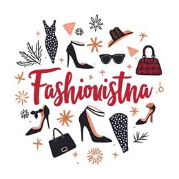 fashionista icons SVG PNG design with bold lettering, black and red floral elements