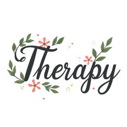 therapy flower SVG PNG design with hand-drawn style, bold lettering, pink and red floral elements