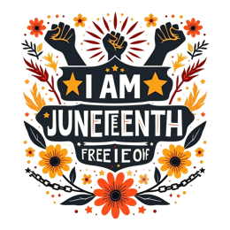 juneteenth freedom SVG PNG design with bold lettering, black and orange floral elements