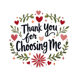 thank you typography SVG PNG design with bold lettering, black and white floral elements
