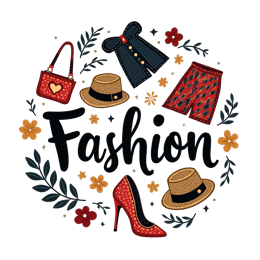 fashion items accessories floral SVG PNG design with bold lettering, black and red floral elements