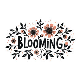 blooming flowers floral SVG PNG design with bold lettering, black and white floral elements