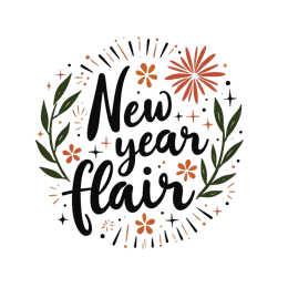 flair decoration SVG PNG design with hand-drawn style, bold lettering, black and white floral elements