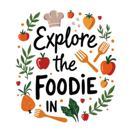 explore foodie graphics SVG PNG design with bold lettering, black and green floral elements