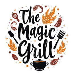 grill magic SVG PNG design with bold lettering, black and white floral elements