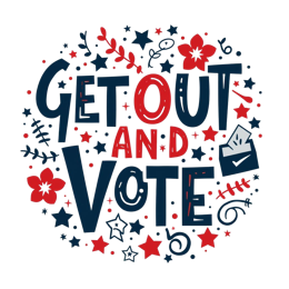 voting graphics SVG PNG design with hand-drawn style, bold lettering, white and red floral elements
