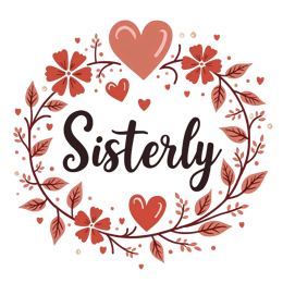 sisterly flower hearts SVG PNG design with hand-drawn style, bold lettering, pink and red floral elements