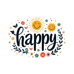 happy sunflowers SVG PNG design with bold lettering, orange and pink floral elements