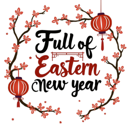 eastern new year SVG PNG design with bold lettering, black and pink floral elements