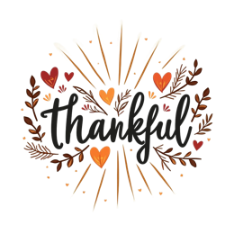 thankful hearts SVG PNG design with bold lettering, orange floral elements