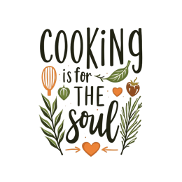 cooking soul SVG PNG design with hand-drawn style, bold lettering, black and orange floral elements