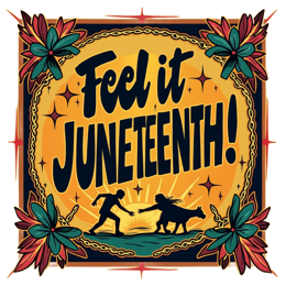 juneteenth graphics SVG PNG design with bold lettering, yellow floral elements, an uplifting message