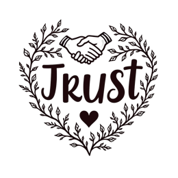 trust hands SVG PNG design with hand-drawn style, bold lettering, black and white floral elements