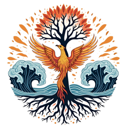 fantasy phoenix tree SVG PNG design with clean design elements, orange and blue floral elements