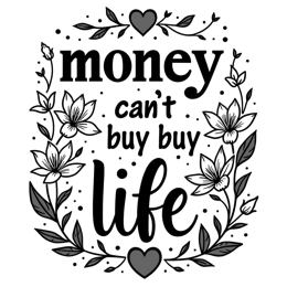 money life floral SVG PNG design with bold lettering, black and white floral elements