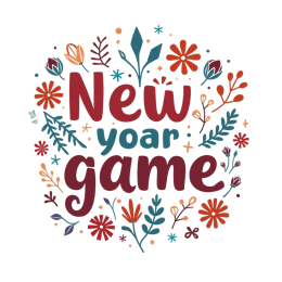 new year game flowers SVG PNG design with bold lettering, white and orange floral elements