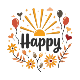 happy sunflowers balloons SVG PNG design with bold lettering, black and orange floral elements, an uplifting message