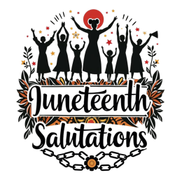 juneteenth salutations SVG PNG design with bold lettering, floral elements