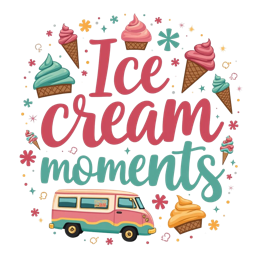 ice cream moments SVG PNG design with bold lettering, pink and blue floral elements