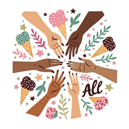 hands icecream SVG PNG design with bold lettering, pink and green floral elements