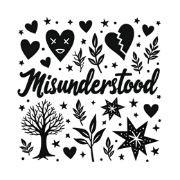 blackheart tree stars SVG PNG design with bold lettering, black and white floral elements