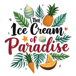 icecream paradise shirt SVG PNG design with bold lettering, black and red floral elements