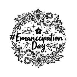 emancipation floral SVG PNG design with hand-drawn style, bold lettering, black and white floral elements