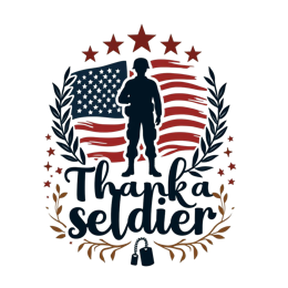 thank you soldier SVG PNG design with bold lettering, white and red floral elements