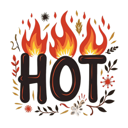 hot flames leaves SVG PNG design with bold lettering, black and orange floral elements