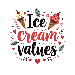 icecream values SVG PNG design with bold lettering, red and cream floral elements