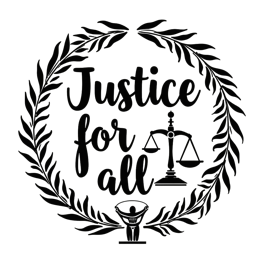 quote justice scale wreath SVG PNG design with bold lettering, black and white floral elements