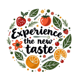 experience new taste SVG PNG design with bold lettering, orange and green floral elements