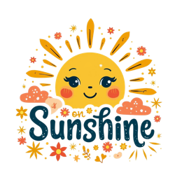 sunshine smiling SVG PNG design with bold lettering, red and blue floral elements, an uplifting message