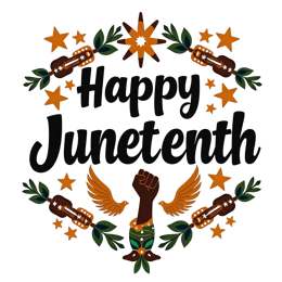 juneteenth stars floral SVG PNG design with bold lettering, black and orange floral elements