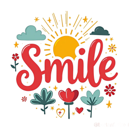 smile sunshine flowers SVG PNG design with bold lettering, red and green floral elements, an uplifting message