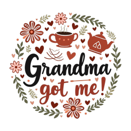 grandma flower tea SVG PNG design with bold lettering, pink and red floral elements