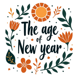 flower newyear SVG PNG design with bold lettering, orange and green floral elements