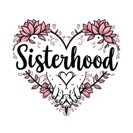 sisterhood flower SVG PNG design with hand-drawn style, bold lettering, black and pink floral elements