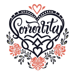 sorority flower SVG PNG design with hand-drawn style, bold lettering, black and red floral elements