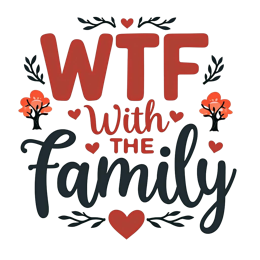 wtf family SVG PNG design with bold lettering, black and white floral elements