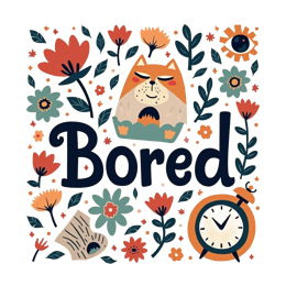 bored cat flowers floral SVG PNG design with bold lettering, red floral elements