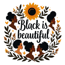black is beautiful sunflower SVG PNG design with bold lettering, black floral elements