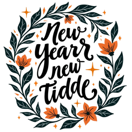 newyear flowerdesign SVG PNG design with hand-drawn style, bold lettering, white and orange floral elements