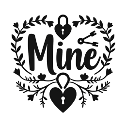 mine locks hearts SVG PNG design with bold lettering, black floral elements