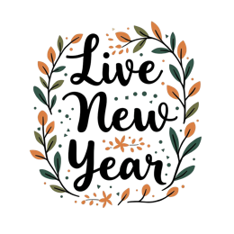 newyear flora wreath SVG PNG design with hand-drawn style, bold lettering, white and orange floral elements