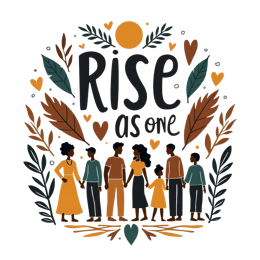 rise as one SVG PNG design with bold lettering, orange and green floral elements