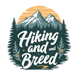 hiking breed SVG PNG design with bold lettering, orange and red floral elements